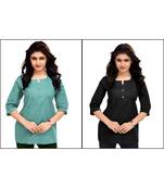 Multicolor Plain Cambric Stone Work Cotton 2 Tops Combo