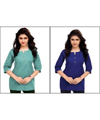 Multicolor Plain Cambric Stone Work Cotton 2 Tops Combo 1