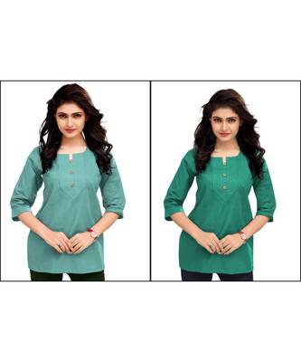 Multicolor Plain Cambric Stone Work Cotton 2 Tops Combo 1