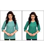 Multicolor Plain Cambric Stone Work Cotton 2 Tops Combo