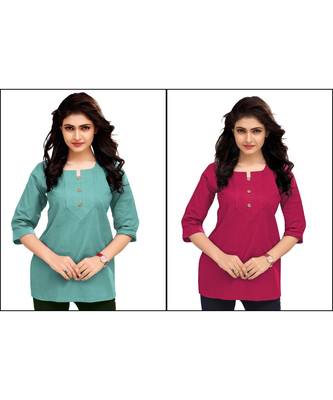 Multicolor Plain Cambric Stone Work Cotton 2 Tops Combo 1