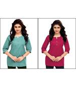 Multicolor Plain Cambric Stone Work Cotton 2 Tops Combo