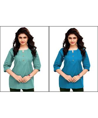 Multicolor Plain Cambric Stone Work Cotton 2 Tops Combo 1