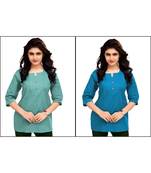 Multicolor Plain Cambric Stone Work Cotton 2 Tops Combo