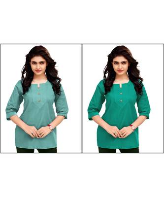 Multicolor Plain Cambric Stone Work Cotton 2 Tops Combo 1