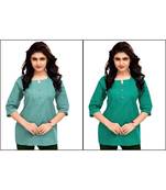 Multicolor Plain Cambric Stone Work Cotton 2 Tops Combo