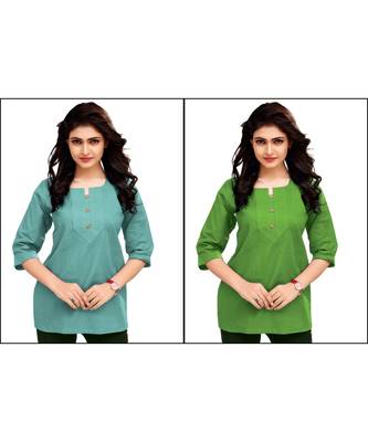 Multicolor Plain Cambric Stone Work Cotton 2 Tops Combo 1