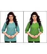Multicolor Plain Cambric Stone Work Cotton 2 Tops Combo