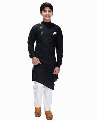 fourfolds boy's black kurta and pyjama set 1
