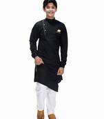 fourfolds boy's black kurta and pyjama set