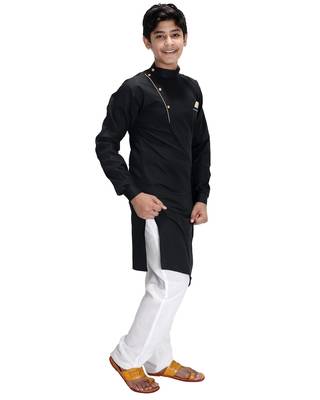fourfolds boy's black kurta and pyjama set 2