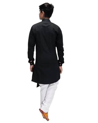 fourfolds boy's black kurta and pyjama set 4