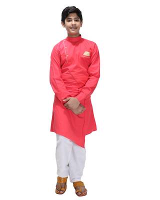 Pink plain cotton silk boys-kurta-pyjama 1