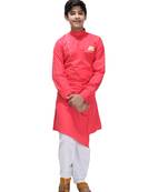 Pink plain cotton silk boys-kurta-pyjama