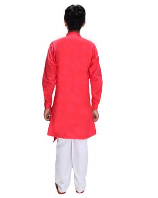 Pink plain cotton silk boys-kurta-pyjama 4