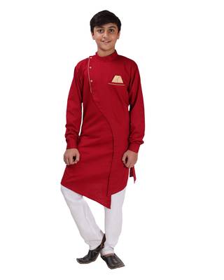 Maroon plain cotton silk boys-kurta-pyjama 1