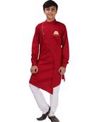 Maroon plain cotton silk boys-kurta-pyjama