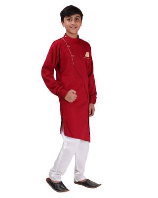 Maroon plain cotton silk boys-kurta-pyjama 2