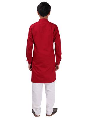 Maroon plain cotton silk boys-kurta-pyjama 4