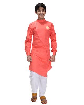 Orange plain cotton silk boys-kurta-pyjama 1