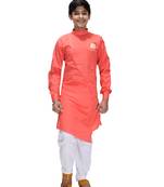 Orange plain cotton silk boys-kurta-pyjama