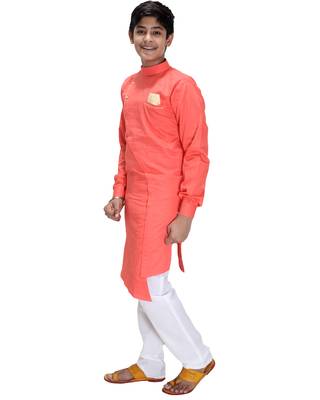 Orange plain cotton silk boys-kurta-pyjama 2