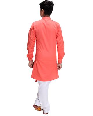 Orange plain cotton silk boys-kurta-pyjama 4