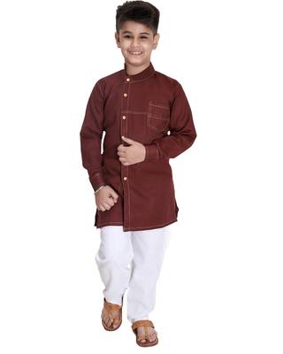 Maroon plain cotton silk boys-kurta-pyjama 1