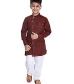 Maroon plain cotton silk boys-kurta-pyjama