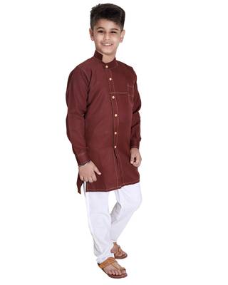Maroon plain cotton silk boys-kurta-pyjama 2