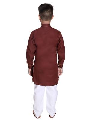 Maroon plain cotton silk boys-kurta-pyjama 4