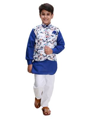 Blue printed cotton silk boys-kurta-pyjama 1