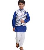 Blue printed cotton silk boys-kurta-pyjama