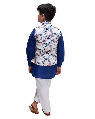 Blue printed cotton silk boys-kurta-pyjama 4