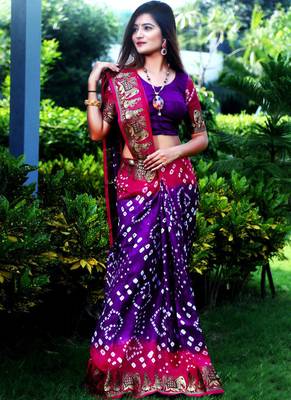 Purple Bandhani Hand Women Saree 1