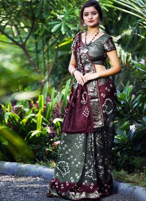 Grey Bandhani Hand Women Saree 1