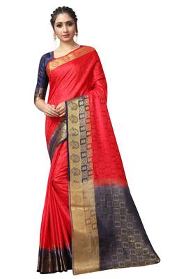 Red printed nylon saree with blouse 1