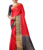 Red printed nylon saree with blouse