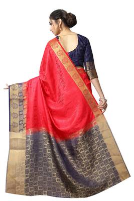 Red printed nylon saree with blouse 2