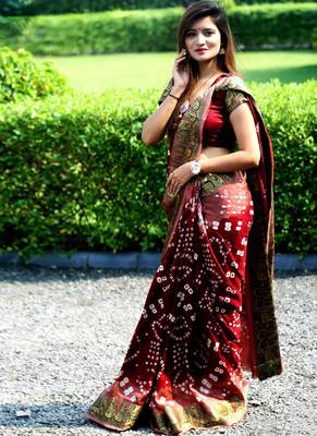 Blood Red Bandhani Hand Women Saree 1