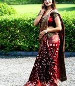 Blood Red Bandhani Hand Women Saree
