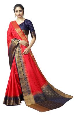 Red printed nylon saree with blouse 3