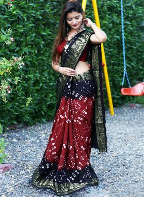 Maroon Bandhani Hand Women Saree 1