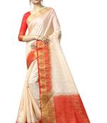 Cream printed nylon saree with blouse