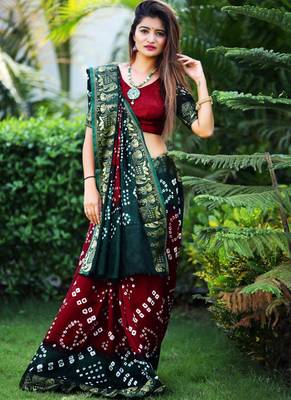 Maroon Bandhani Hand Women Saree 1