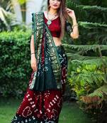 Maroon Bandhani Hand Women Saree