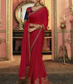 Red Party Wear Designer Embroidery Saree
