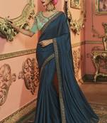 Navy Blue Party Wear Designer Embroidery Saree