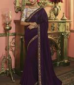 Wine Party Wear Designer Embroidery Saree