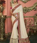 Off White Party Wear Designer Embroidery Saree